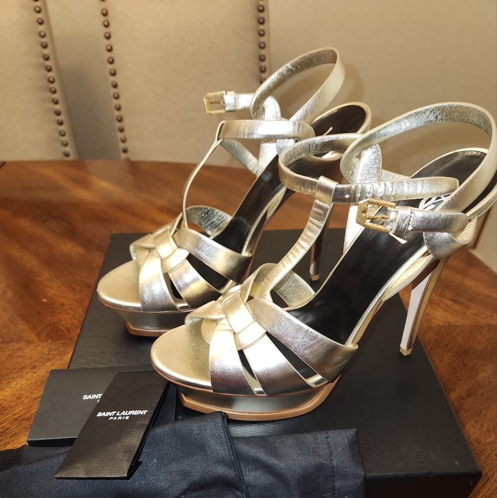 Saint Laurent Gold Tribute Sandals sz 42